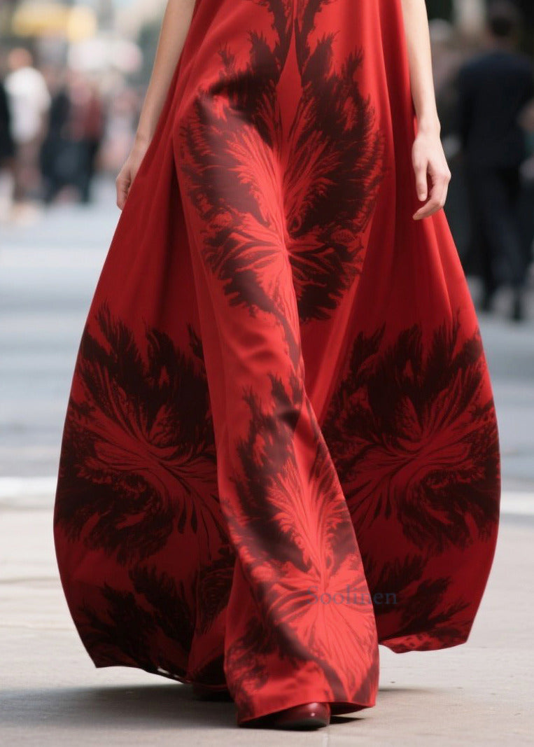 Style Mulberry V Neck Print Chiffon Robe Dresses Summer