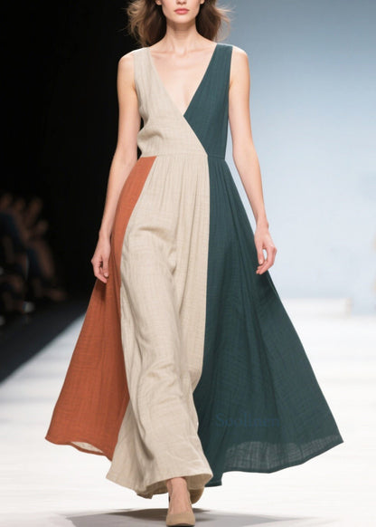 Style Multicolour Asymmetrical Patchwork Cotton Robe Dresses Summer