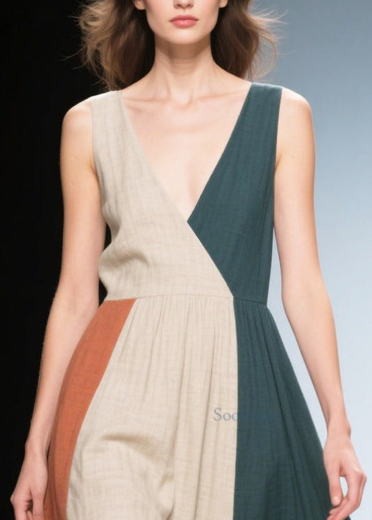 Style Multicolour Asymmetrical Patchwork Cotton Robe Dresses Summer