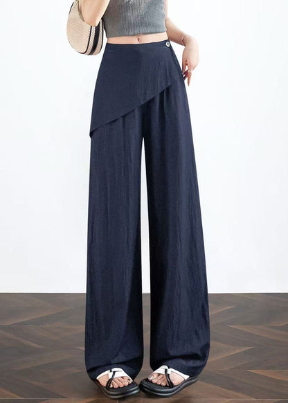 Style Navy Asymmetrical Patchwork Cotton Straight Pants Fall