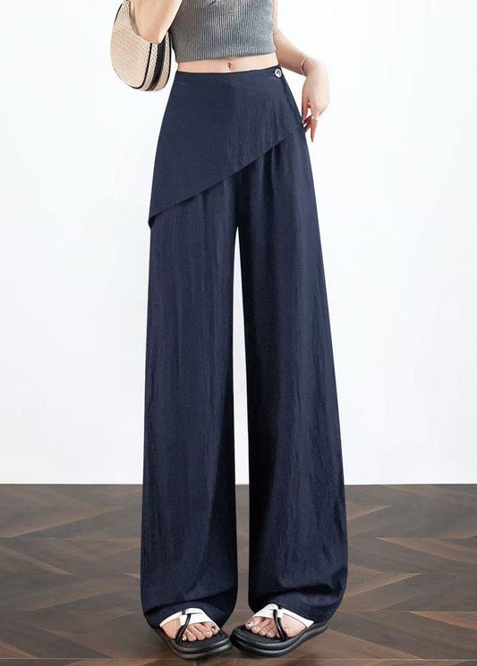 Style Navy Asymmetrical Patchwork Cotton Straight Pants Fall