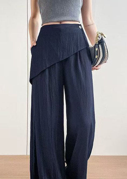 Style Navy Asymmetrical Patchwork Cotton Straight Pants Fall