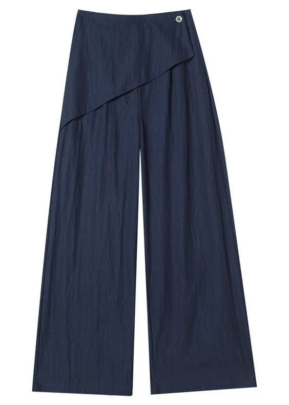 Style Navy Asymmetrical Patchwork Cotton Straight Pants Fall