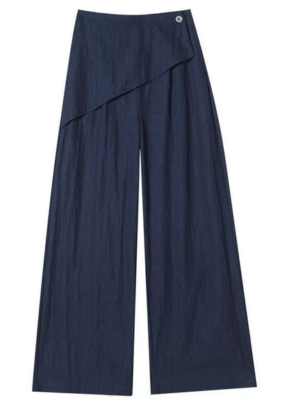 Style Navy Asymmetrical Patchwork Cotton Straight Pants Fall