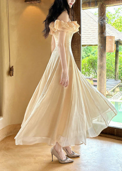 Style Nude Ruffled Exra Large Hem Chiffon Maxi Dress Summer