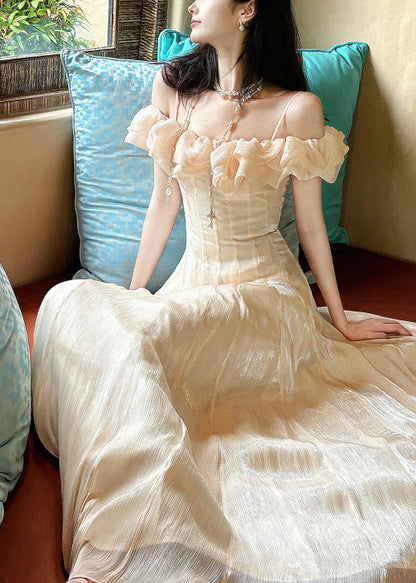 Style Nude Ruffled Exra Large Hem Chiffon Maxi Dress Summer