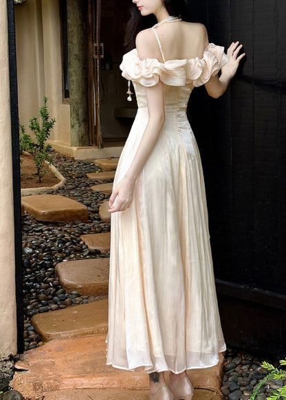 Style Nude Ruffled Exra Large Hem Chiffon Maxi Dress Summer