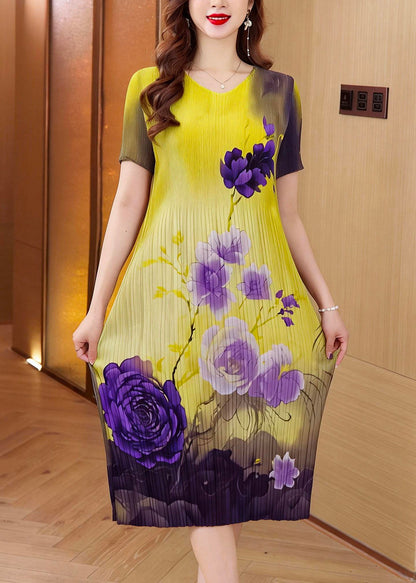 Style O Neck Print Wrinkled Elasticity Dress Summer