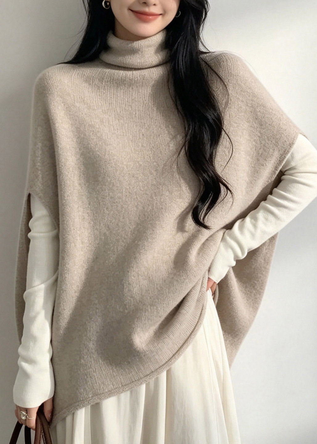 Style Oat Color Patchwork Cozy Solid Cotton Knit Waistcoat Fall