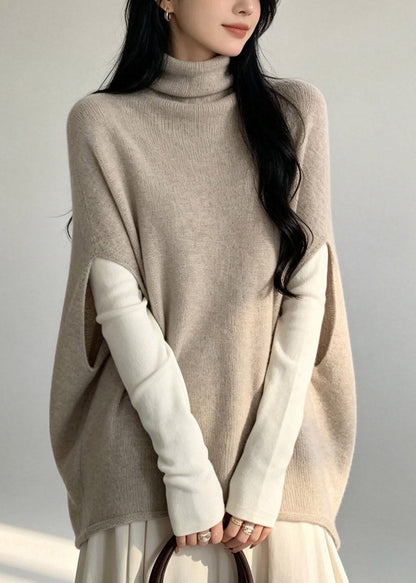 Style Oat Color Patchwork Cozy Solid Cotton Knit Waistcoat Fall