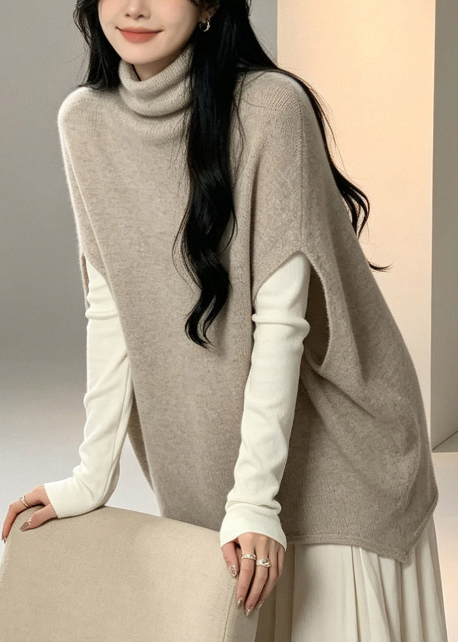 Style Oat Color Patchwork Cozy Solid Cotton Knit Waistcoat Fall
