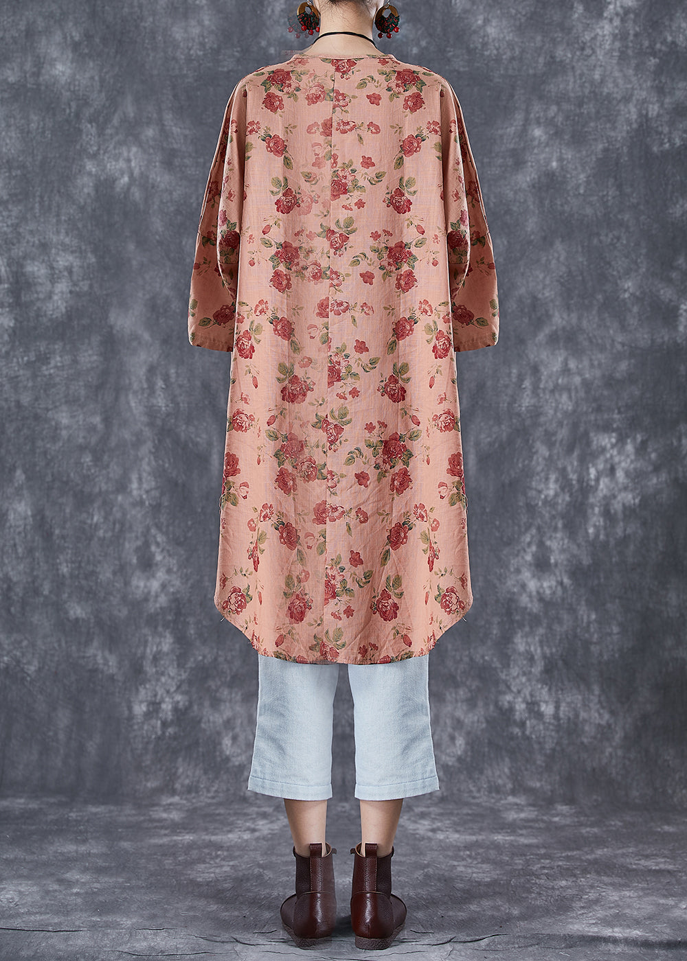 Style Orange Oversized Print Linen Maxi Dresses Summer