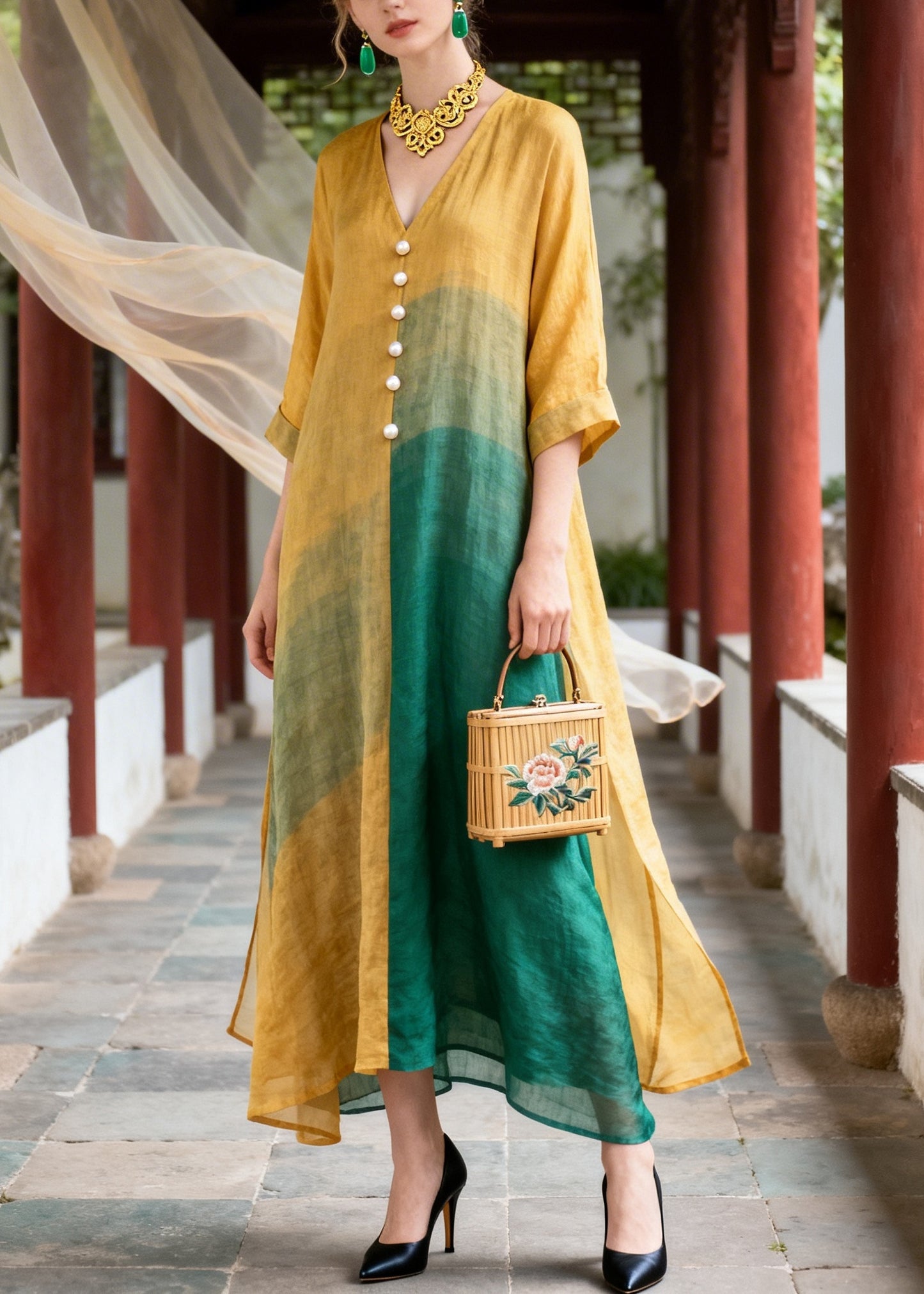 Style Orange Oversized Tie Dye Fine Pearl Cotton Maxi Dresses Summer