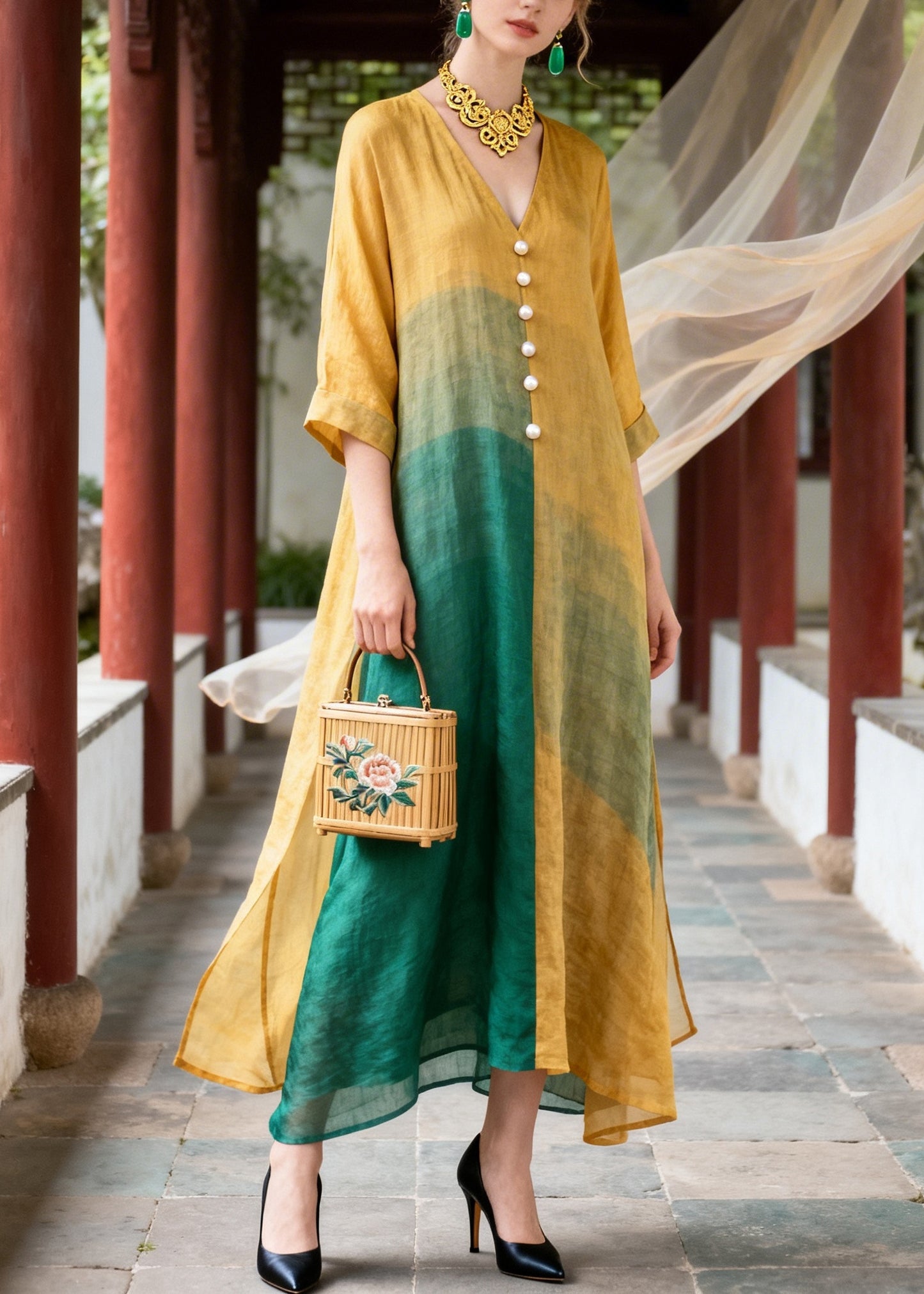 Style Orange Oversized Tie Dye Fine Pearl Cotton Maxi Dresses Summer