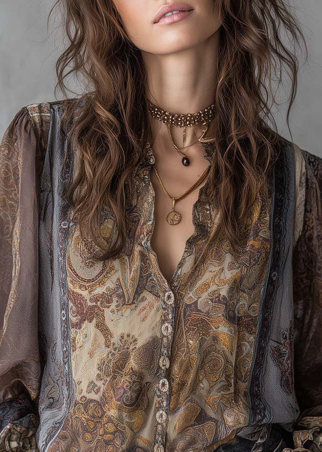 Style Peter Pan Collar Print Lace Patchwork Cotton Shirts Top Fall
