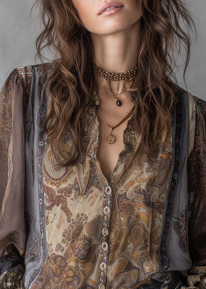 Style Peter Pan Collar Print Lace Patchwork Cotton Shirts Top Spring