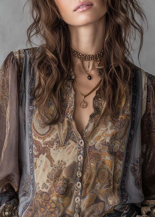 Style Peter Pan Collar Print Lace Patchwork Cotton Shirts Top Spring