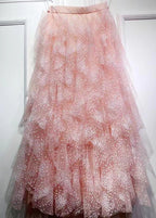 Style Pink Asymmetrical Wrinkled Elastic Waist Tulle Skirts Spring