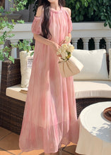 Load image into Gallery viewer, Style Pink Off The Shoulder Puff Sleeve Chiffon Dress