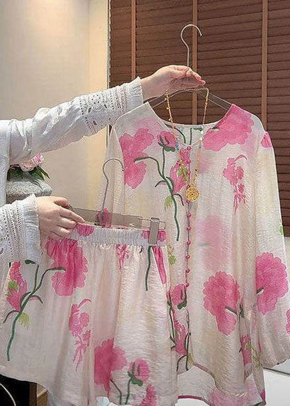 Style Pink Oversized Print Cotton Two Pieces Set Summer