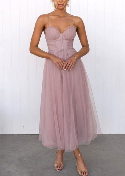 Style Pink Patchwork Tulle Tulle Long Spaghetti Strap Dresses Sleeveles