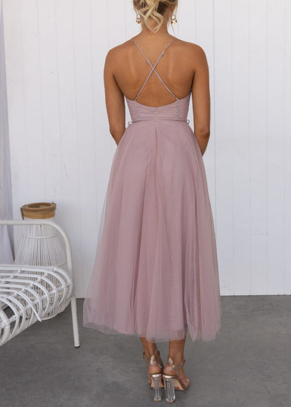 Style Pink Patchwork Tulle Tulle Long Spaghetti Strap Dresses Sleeveles