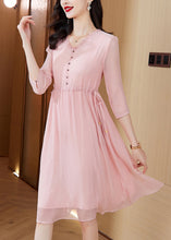 Load image into Gallery viewer, Style Pink V Neck Drawstring Chiffon Mid Dresses Summer