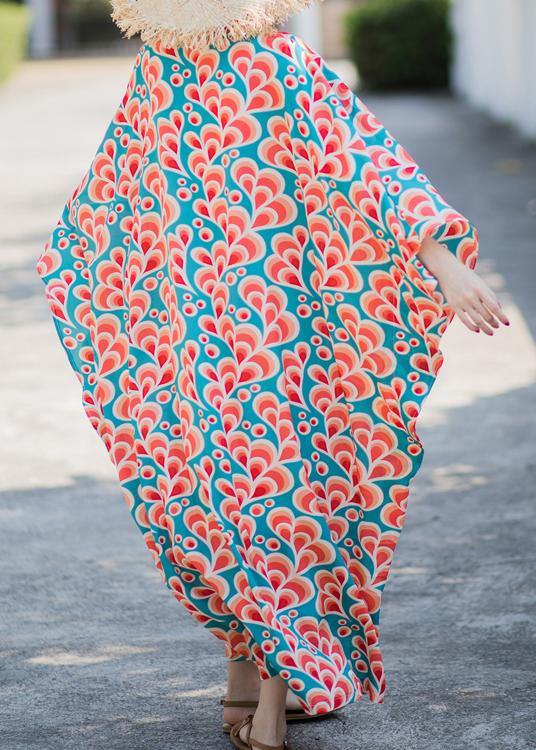 Style Print Kaftan Batwing Sleeve Maxi Dresses - SooLinen