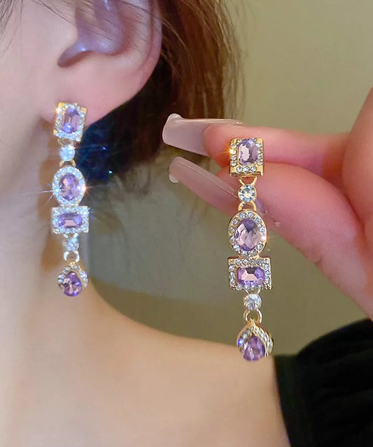 Style Purple Alloy Zircon Water Drople Drop Earrings