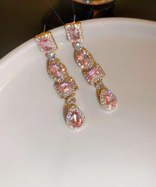 Style Purple Alloy Zircon Water Drople Drop Earrings