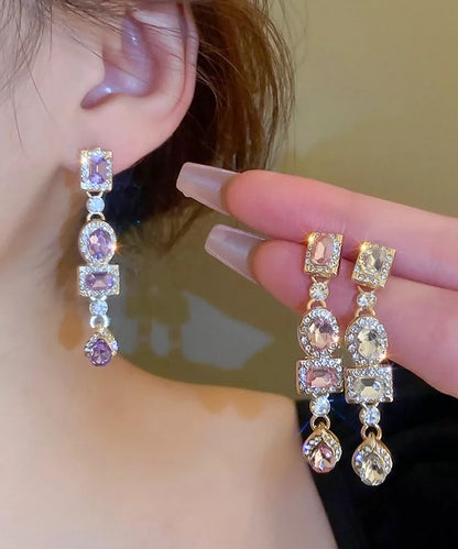Style Purple Alloy Zircon Water Drople Drop Earrings