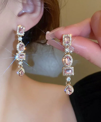 Style Purple Alloy Zircon Water Drople Drop Earrings