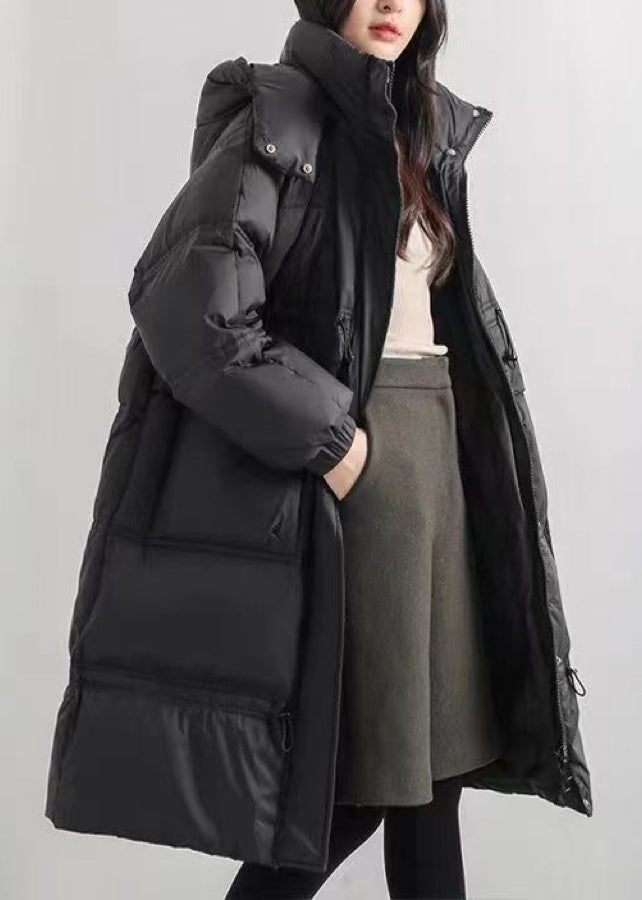 Style Purple Hooded Drawstring Thick Duck Down Jacket In Winter