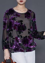 Load image into Gallery viewer, Style Purple Jacquard Hollow Out Tulle Top Spring