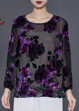 Load image into Gallery viewer, Style Purple Jacquard Hollow Out Tulle Top Spring