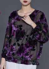 Load image into Gallery viewer, Style Purple Jacquard Hollow Out Tulle Top Spring
