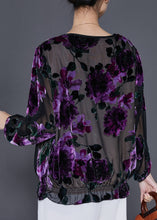 Load image into Gallery viewer, Style Purple Jacquard Hollow Out Tulle Top Spring
