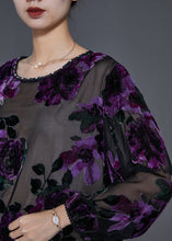 Load image into Gallery viewer, Style Purple Jacquard Hollow Out Tulle Top Spring