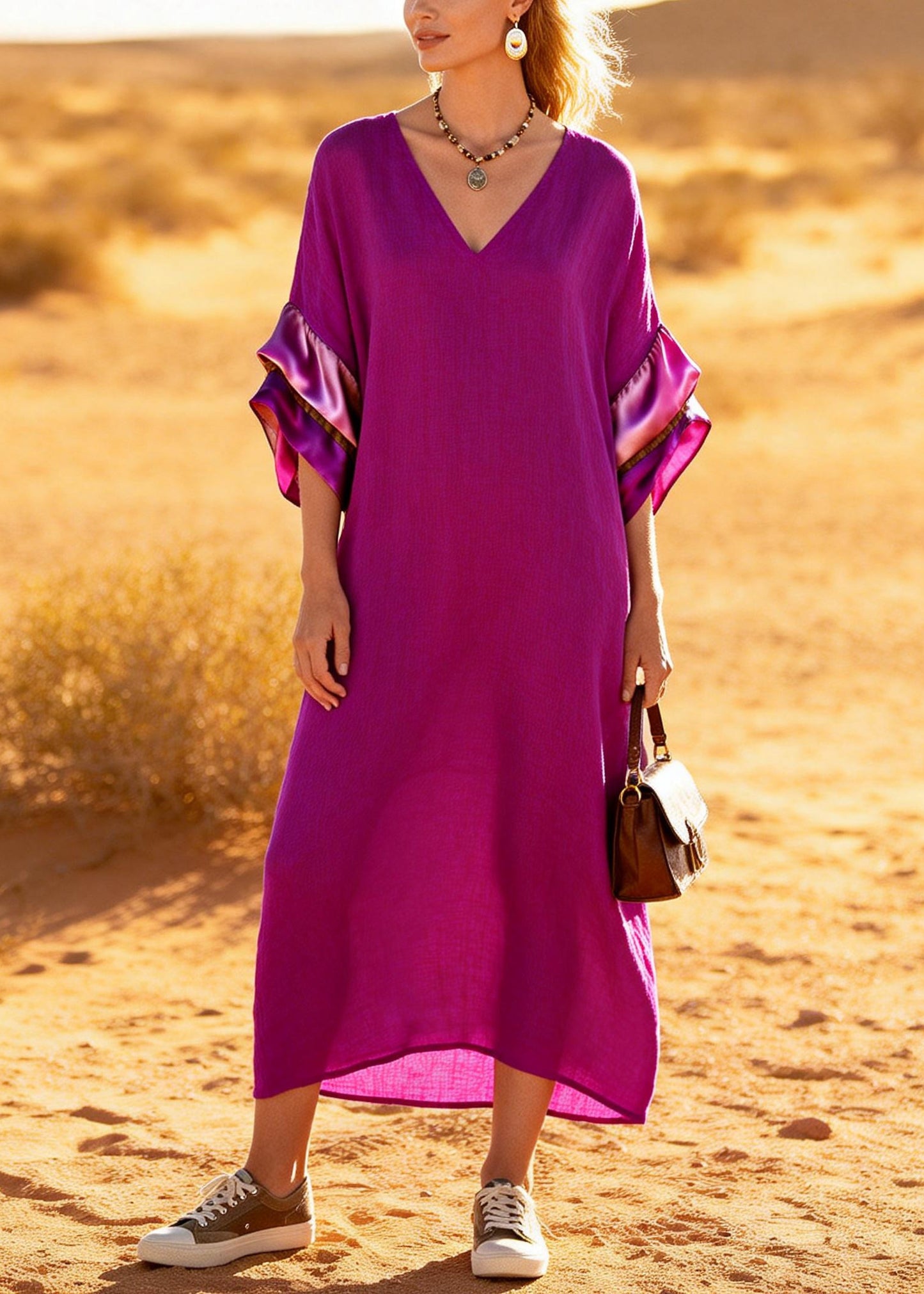 Style Purple Oversized Patchwork Cotton Holiday Dress Summer