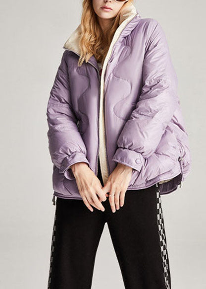 Style Purple Pockets drawstring Casual Winter Duck Down Winter Coats