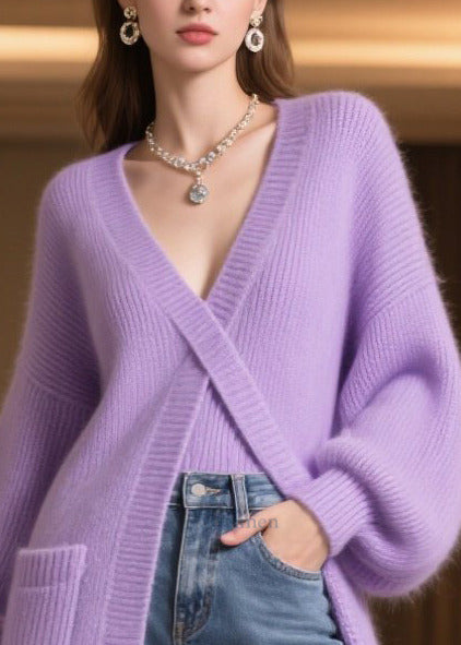 Style Purple Side Open Patchwork Faux Fur Long Knit Dress Winter