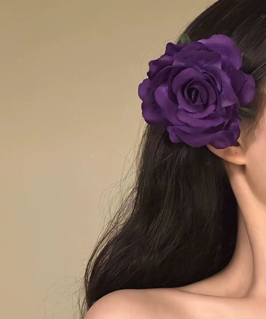 Style Purple Silk Blended Rose Hairpin