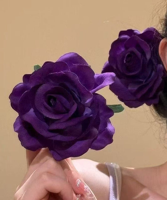 Style Purple Silk Blended Rose Hairpin