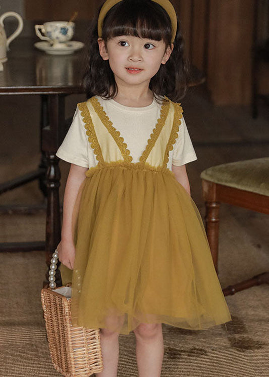 Style Purple Wrinkled Lace Patchwork False Two Pieces Tulle Baby Girls Dress Summer