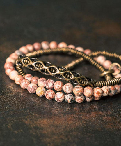 Style Red Copper Patchwork Matte Layered Beading Unisex Charm Bracelet