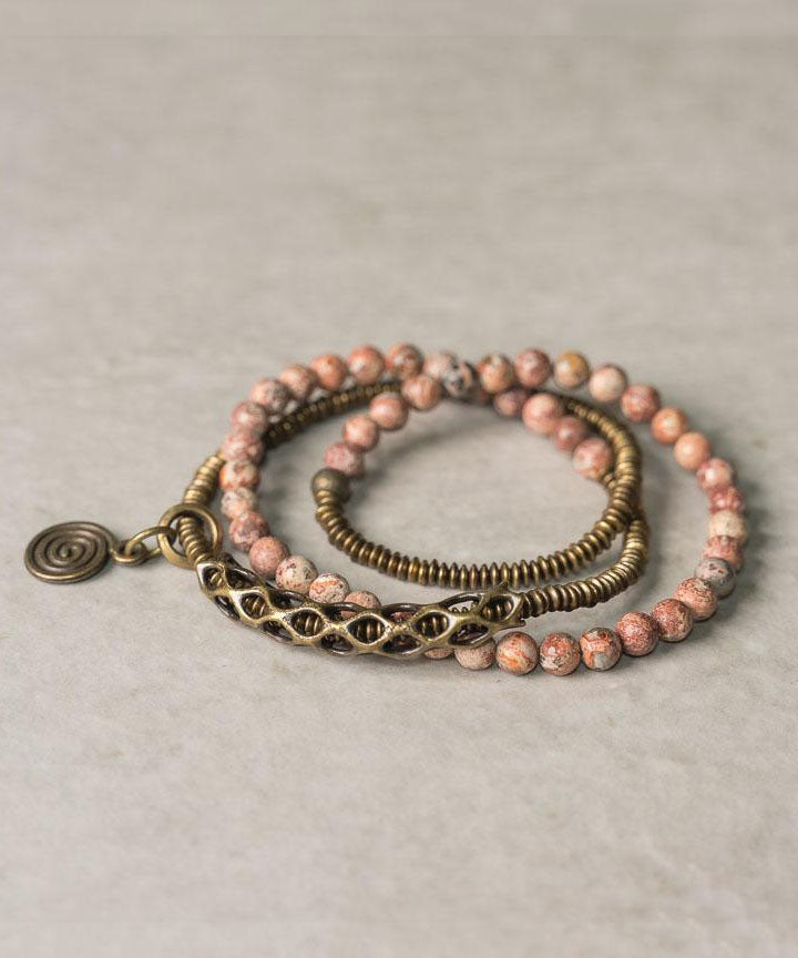 Style Red Copper Patchwork Matte Layered Beading Unisex Charm Bracelet