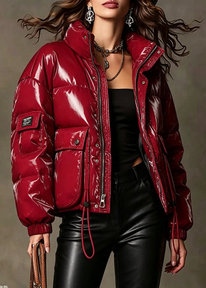 Style Red Oversized Pockets Duck Down Puffers Jackets Winter