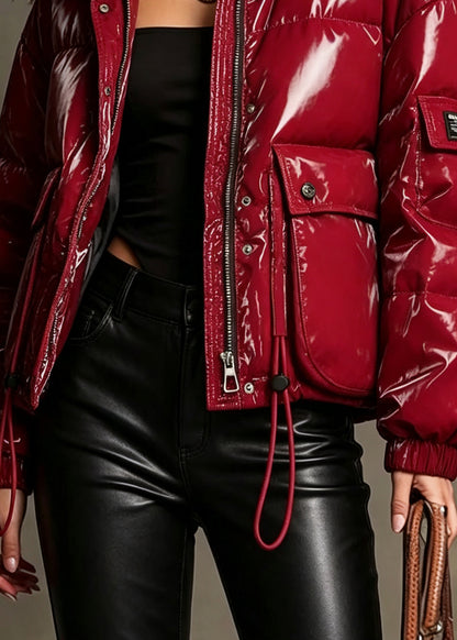 Style Red Oversized Pockets Duck Down Puffers Jackets Winter