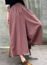 Load image into Gallery viewer, Style Red Plaid Pockets Elastic Waist Cotton Wide Leg Pants Summer