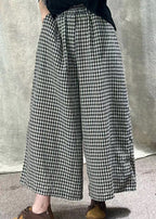 Style Red Plaid Pockets Elastic Waist Cotton Wide Leg Pants Summer